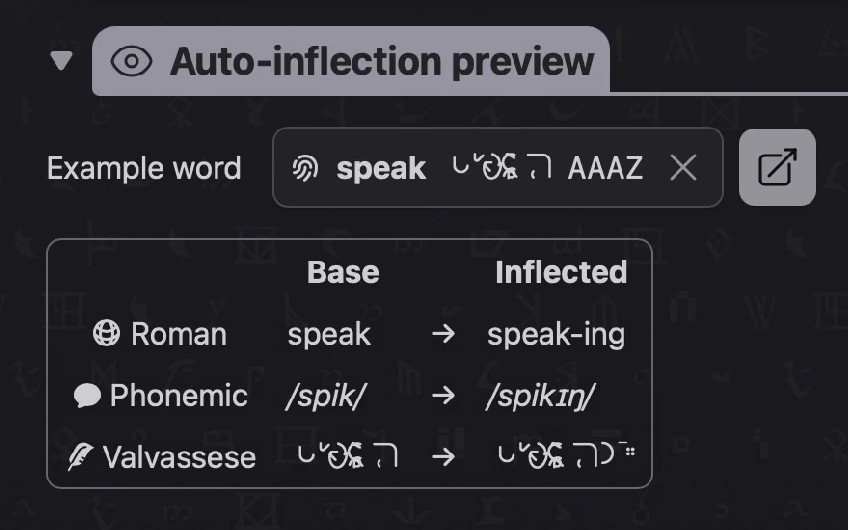 Screenshot of auto-inflection preview